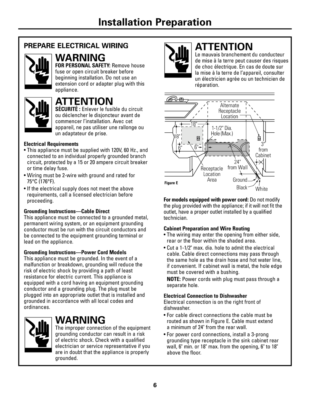 GE Monogram ZBD6880K, ZBD6800K, ZBD6890K installation instructions Prepare Electrical Wiring 