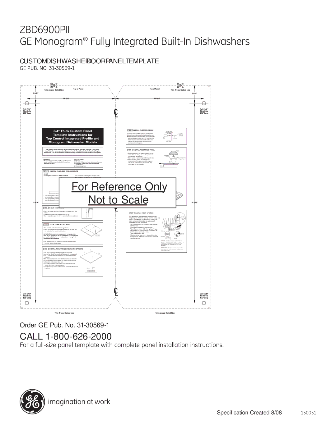 GE Monogram ZBD6920PSS dimensions Custom Dishwasher Door Panel Template, Order GE Pub. No 