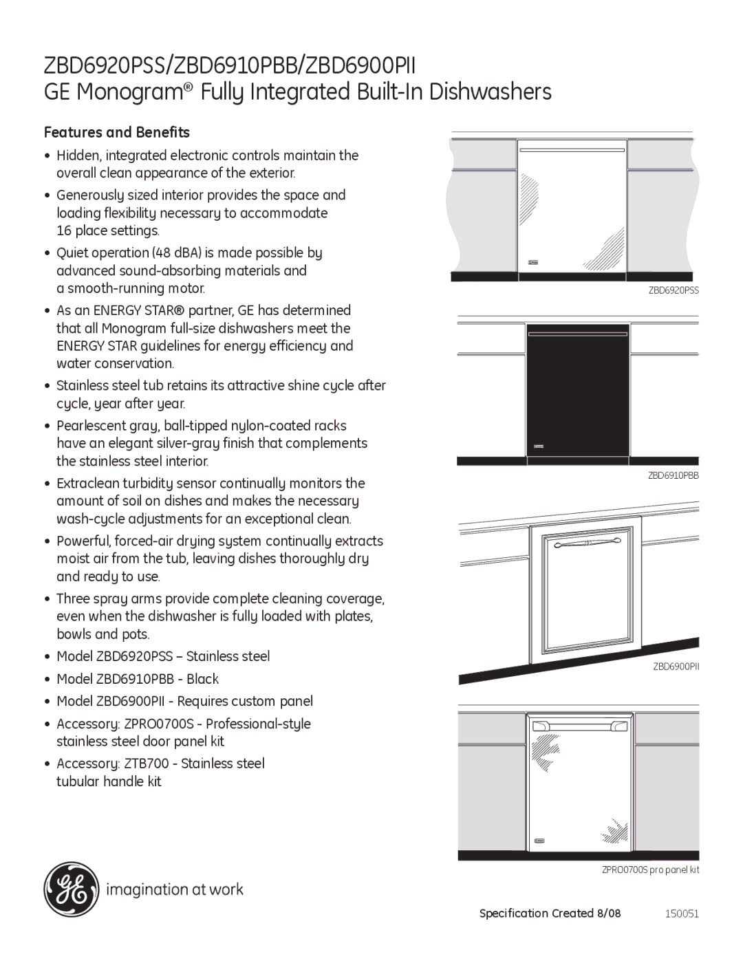 GE Monogram ZBD6920PSS dimensions Features and Benefits 