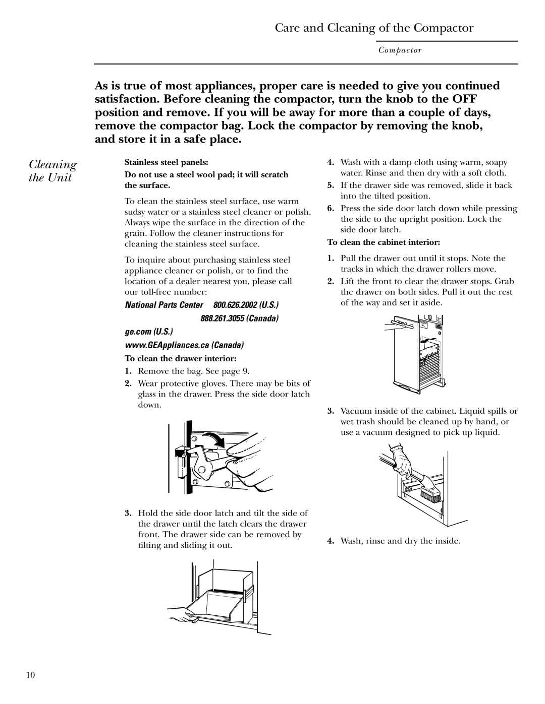 GE Monogram ZCGP150, ZCGS150 manual Cleaning the Unit, To clean the drawer interior, To clean the cabinet interior 