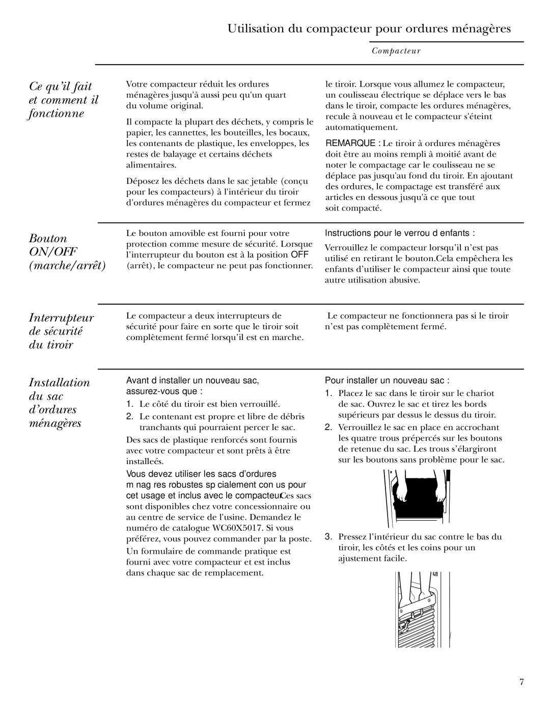 GE Monogram ZCGS150 manual Ce qu’il fait et comment il fonctionne, Bouton, Marche/arrêt, Interrupteur de sécurité du tiroir 