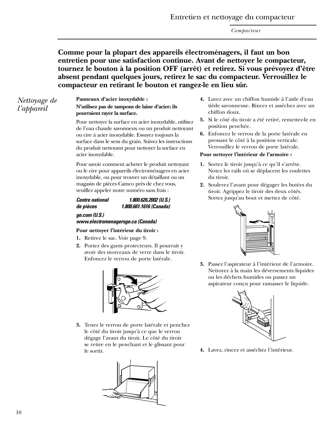 GE Monogram ZCGP150 Nettoyage de l’appareil, Pour nettoyer l’intérieur du tiroir, Pour nettoyer l’intérieur de l’armoire 