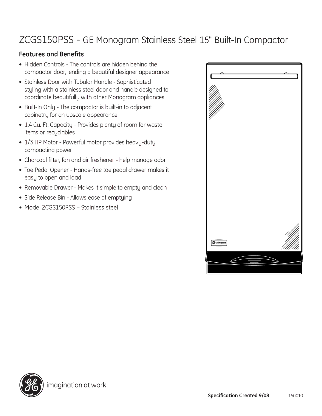 GE Monogram ZCGS150PSS dimensions Features and Benefits 