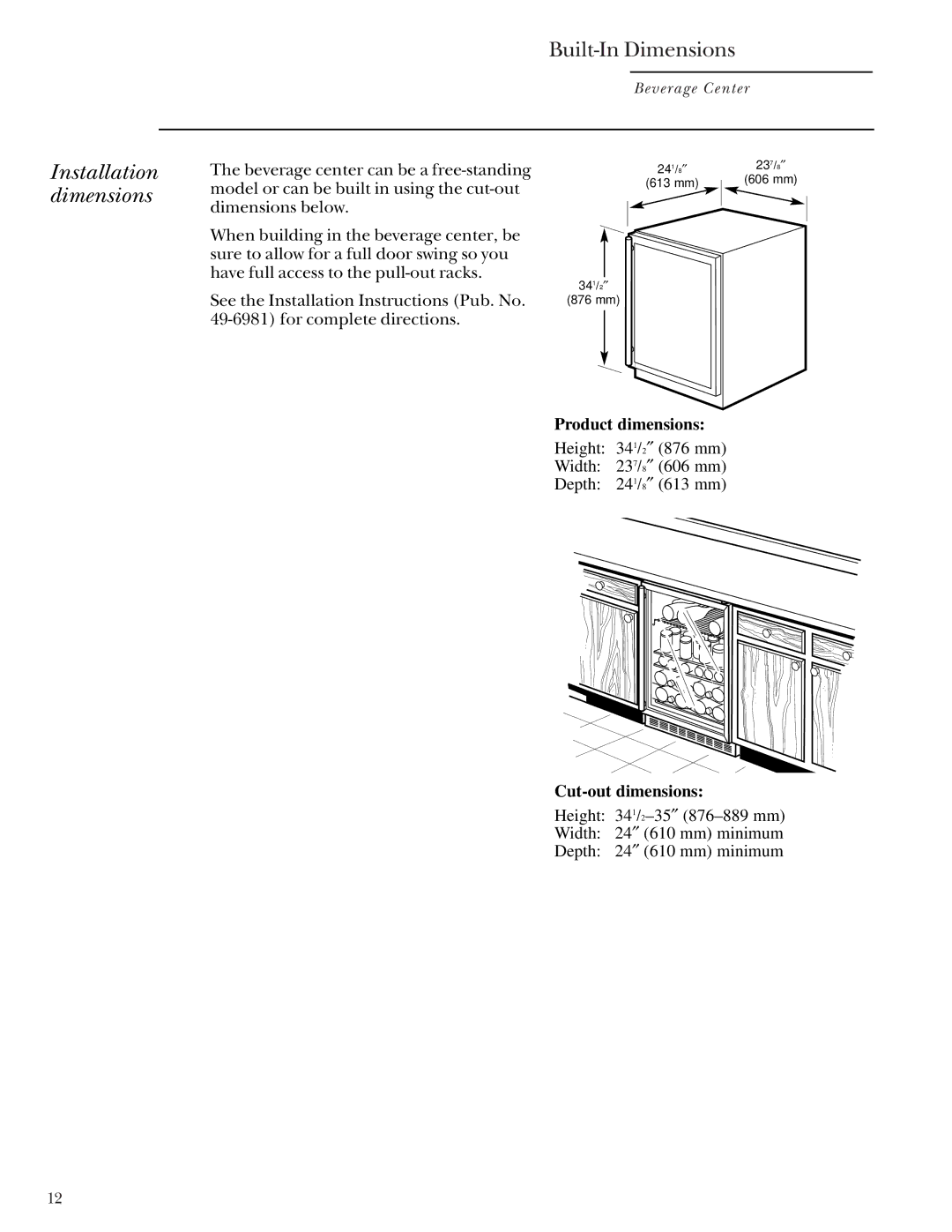 GE Monogram ZDB24 manual Installation dimensions 