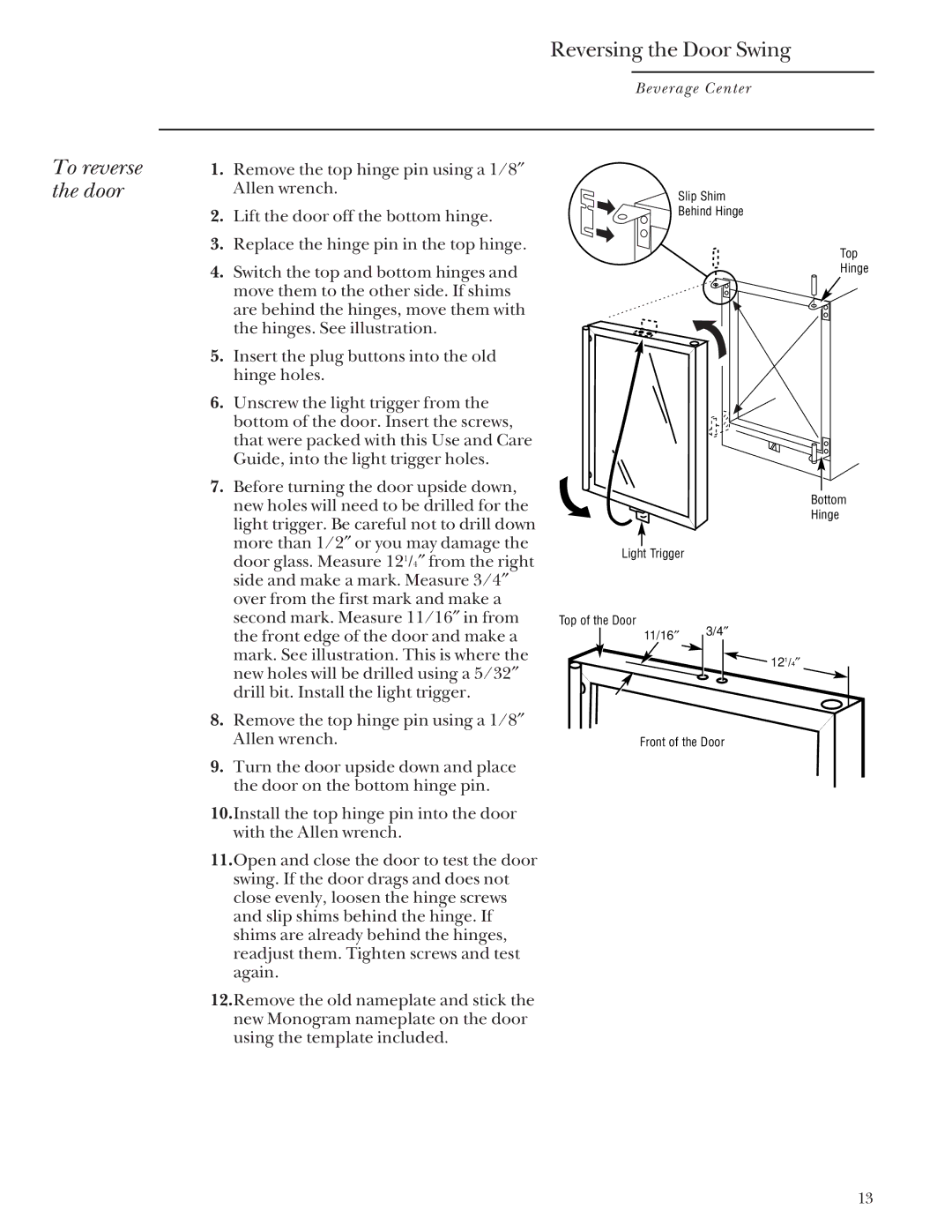 GE Monogram ZDB24 manual To reverse the door 