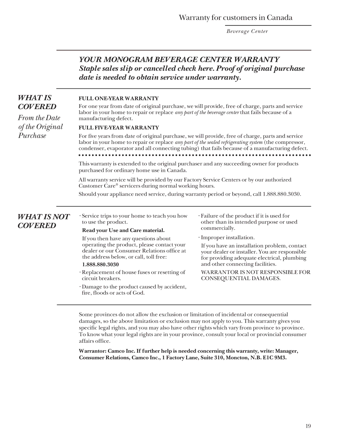 GE Monogram ZDB24 manual What is Covered 