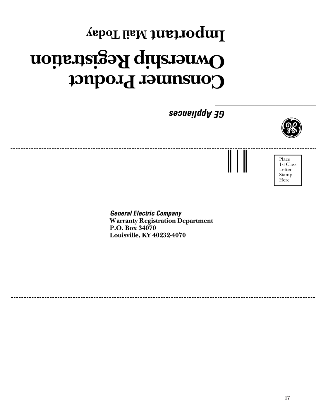 GE Monogram ZDB24 Today Mail Important, Registration Ownership Product Consumer, Appliances GE, General Electric Company 