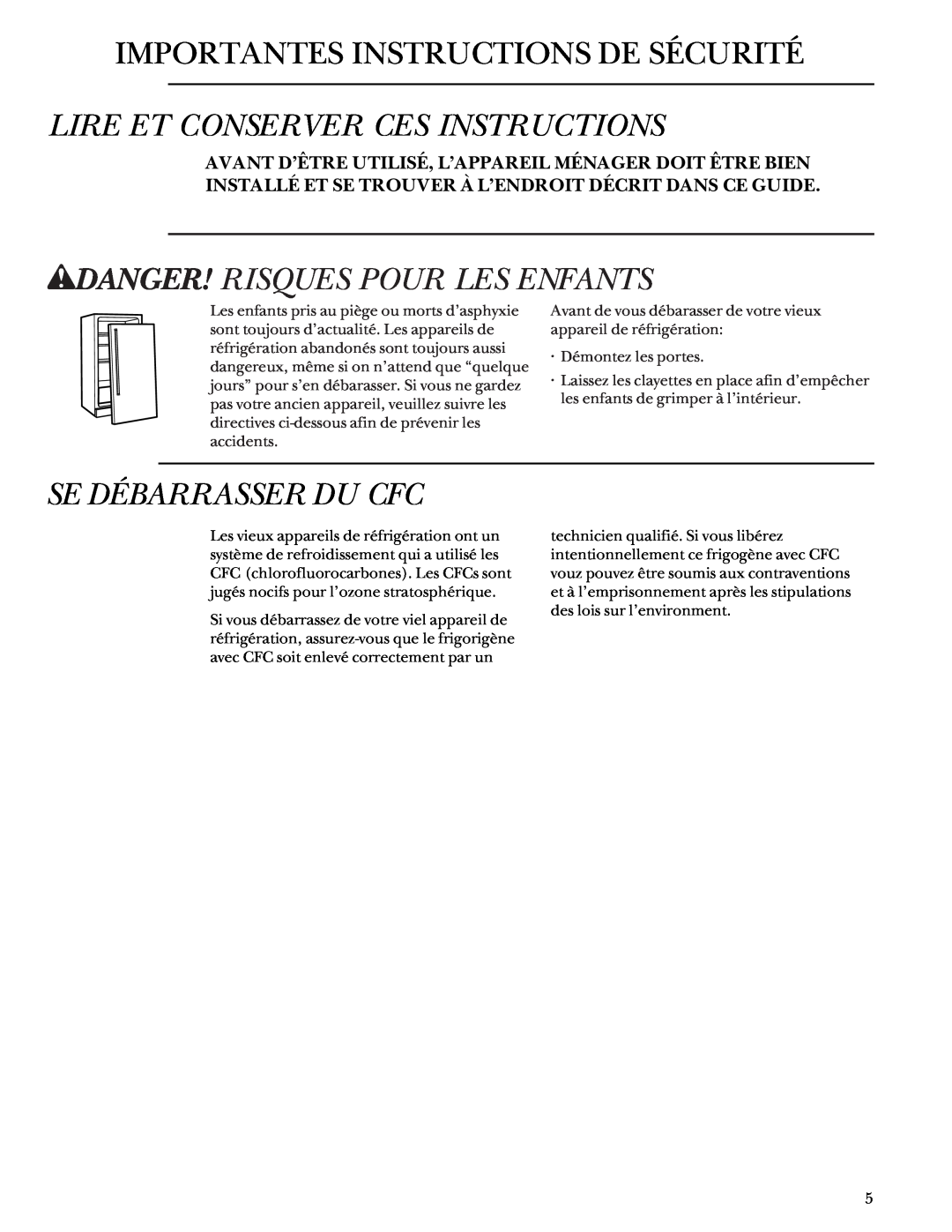 GE Monogram ZDB24 manual Importantes Instructions De Sécurité, Lire Et Conserver Ces Instructions, Se Débarrasser Du Cfc 