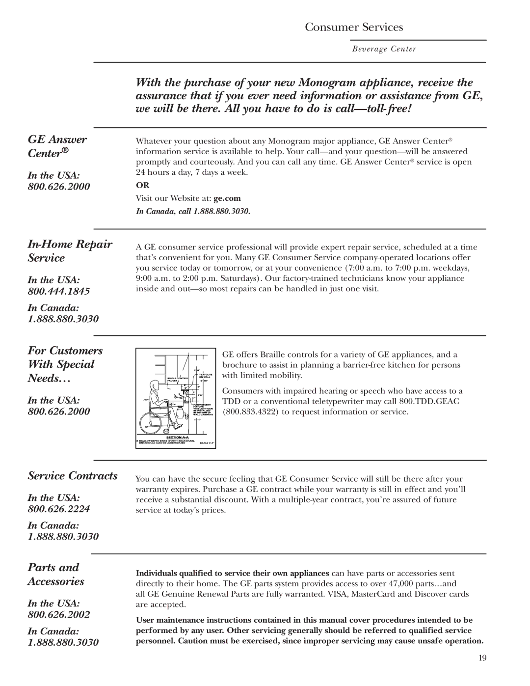 GE Monogram ZDBR240 owner manual GE Answer Center 