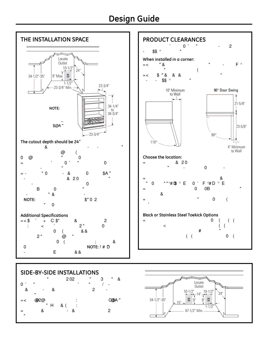 GE Monogram ZDBT240 Design Guide, Installation Space, Product Clearances, SIDE-BY-SIDE Installations 