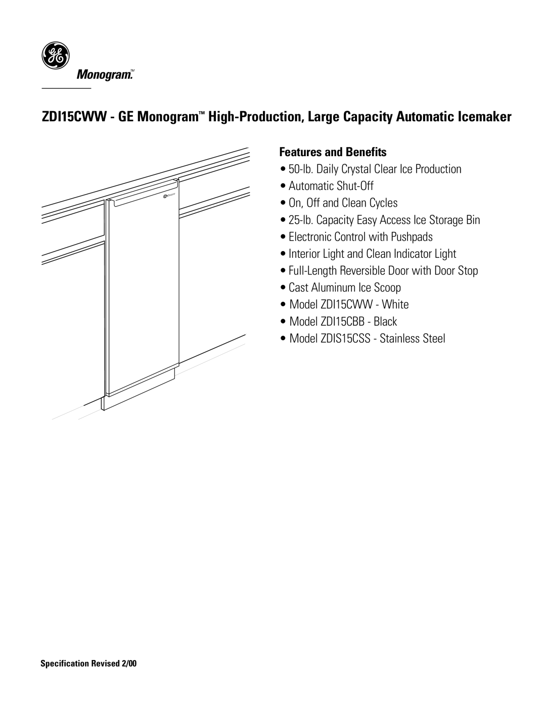 GE Monogram ZDI15CWW dimensions Monogram 