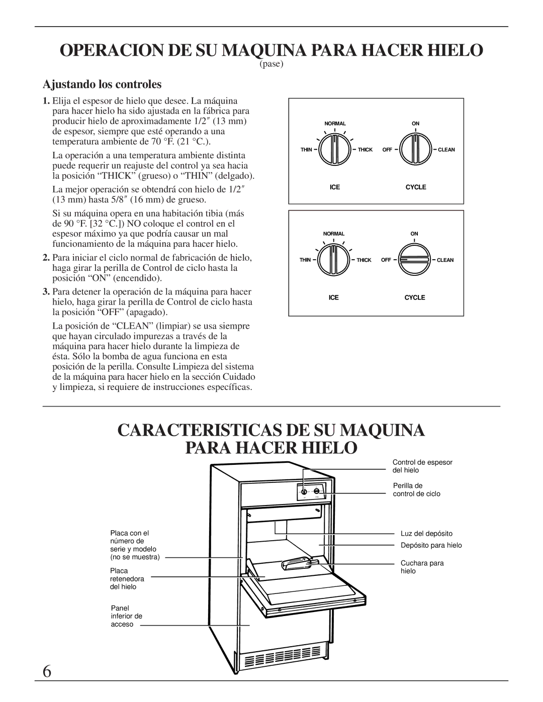 GE Monogram ZDIB50 installation instructions Caracteristicas DE SU Maquina Para Hacer Hielo, Ajustando los controles, Pase 