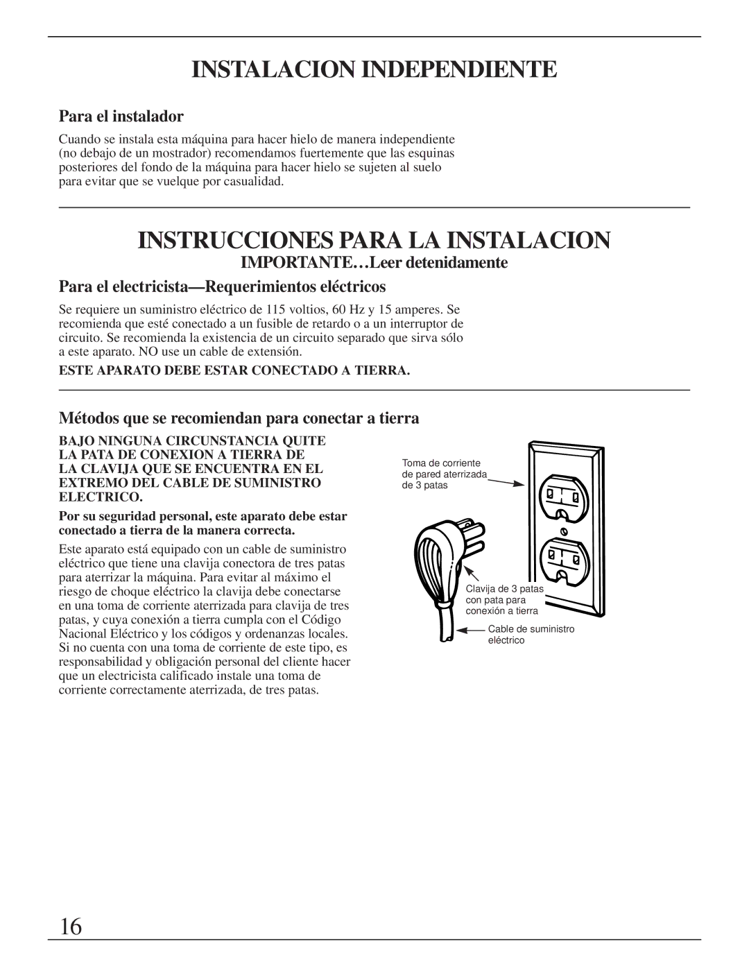 GE Monogram ZDIB50 Instalacion Independiente, Instrucciones Para LA Instalacion, Para el instalador 