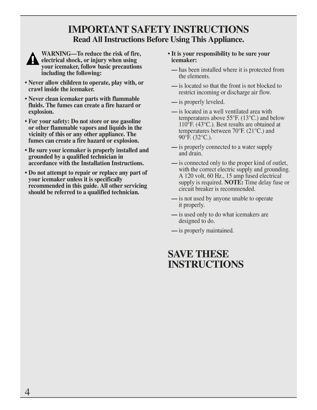 GE Monogram ZDIB50 Important Safety Instructions, Read All Instructions Before Using This Appliance 