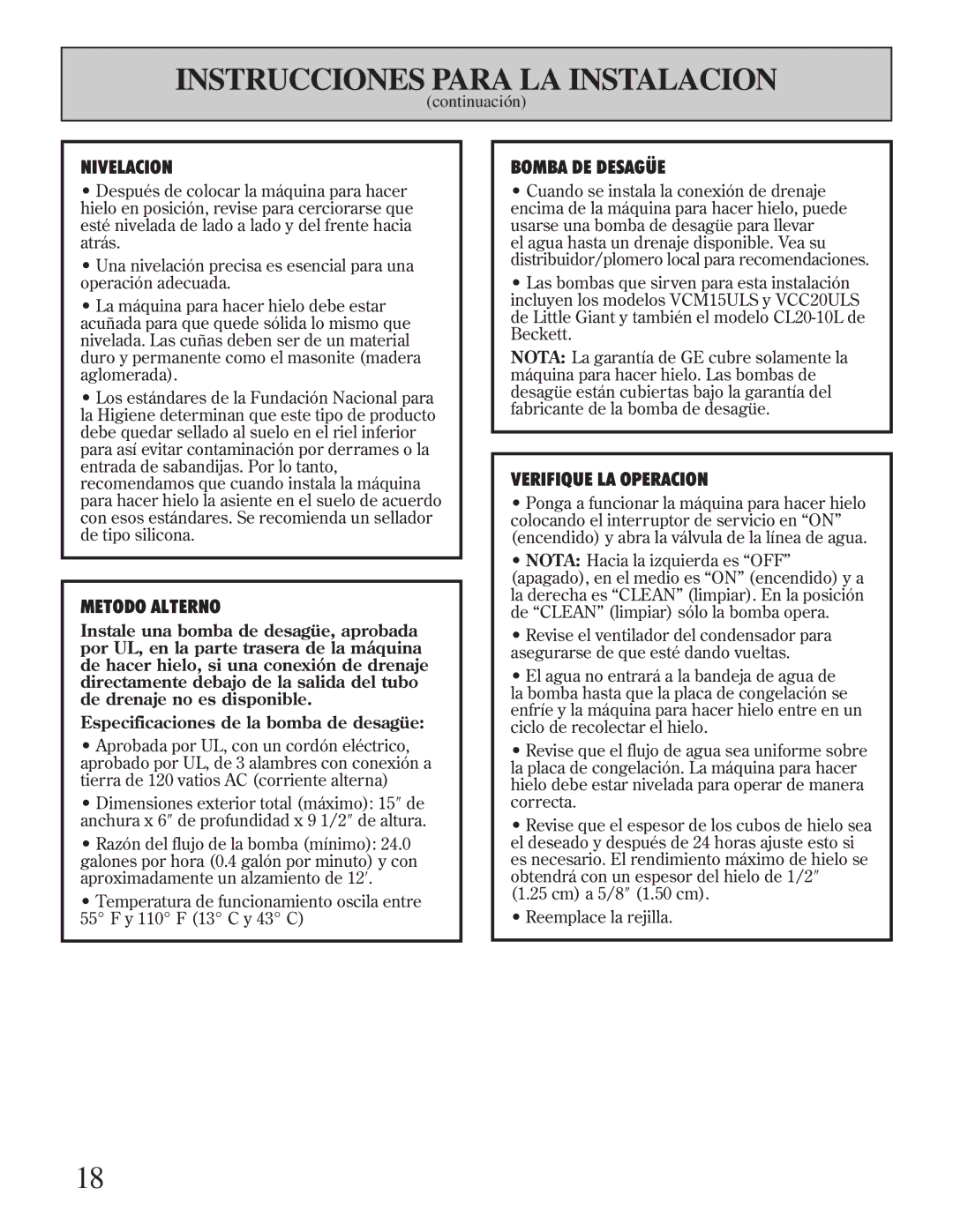 GE Monogram ZDIB50 installation instructions Nivelacion, Continuación 