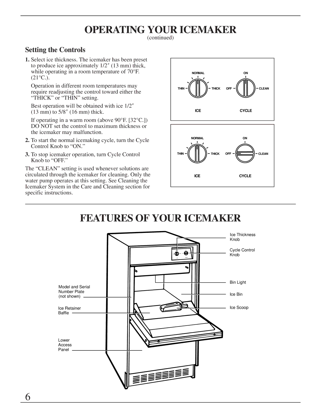 GE Monogram ZDIB50 installation instructions Features of Your Icemaker, Setting the Controls 