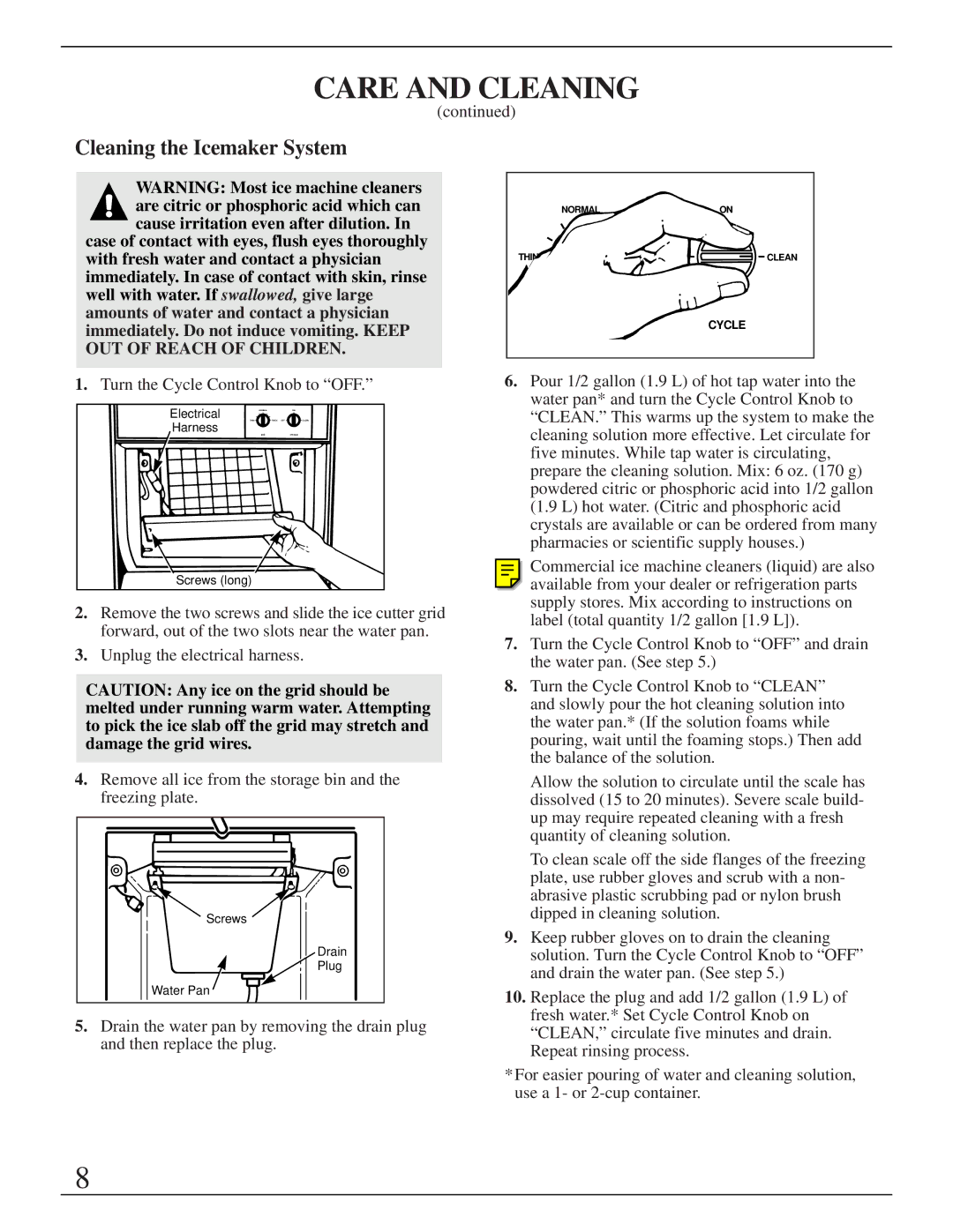 GE Monogram ZDIB50 installation instructions Cleaning the Icemaker System, Turn the Cycle Control Knob to OFF 