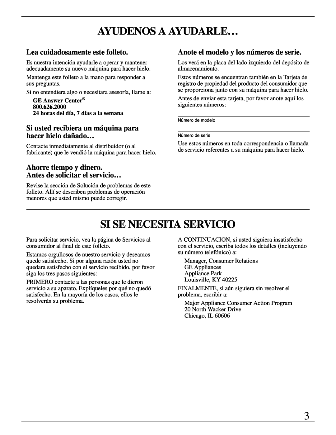 GE Monogram ZDIB50 installation instructions Ayudenos A Ayudarle…, Si Se Necesita Servicio, Lea cuidadosamente este folleto 