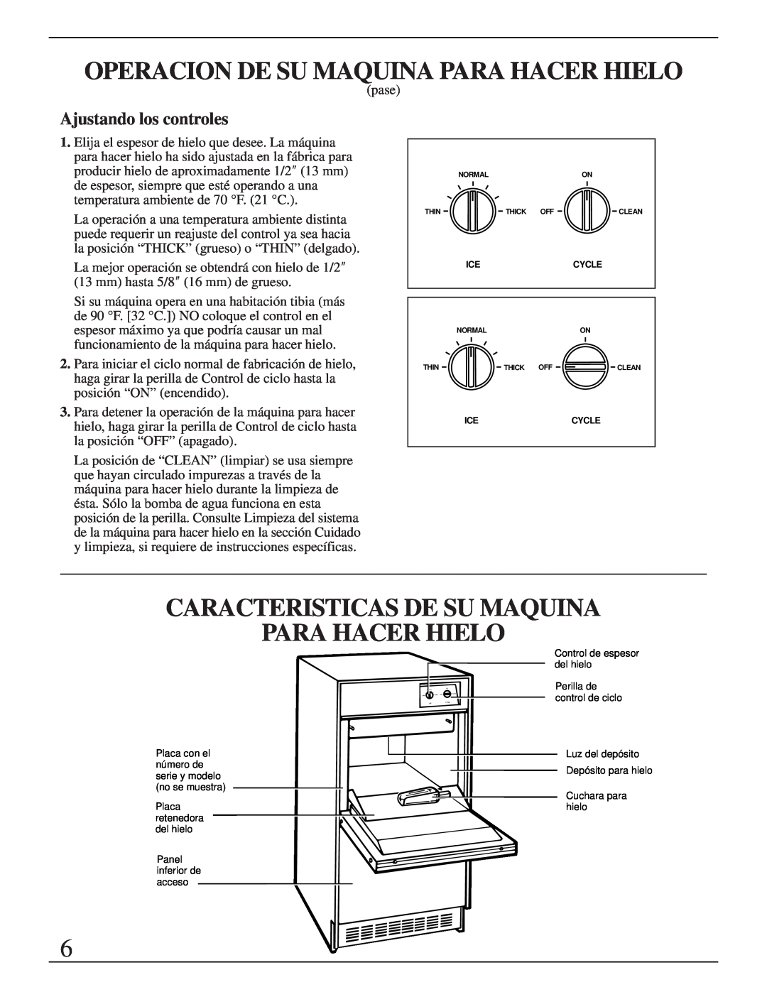 GE Monogram ZDIB50 installation instructions Caracteristicas De Su Maquina Para Hacer Hielo, Ajustando los controles 