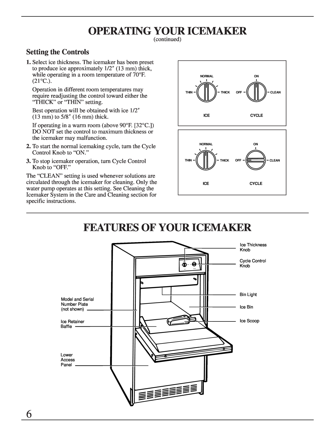 GE Monogram ZDIB50 installation instructions Features Of Your Icemaker, Setting the Controls, Operating Your Icemaker 
