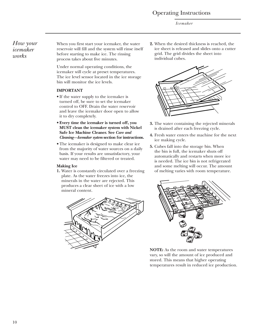 GE Monogram ZDIS15, ZDI15 owner manual How your icemaker works, Making Ice 