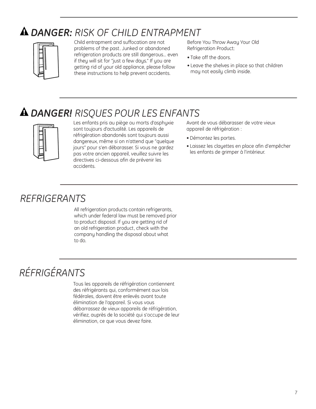 GE Monogram ZDIC150, ZDIS150 owner manual Refrigerants, Réfrigérants 