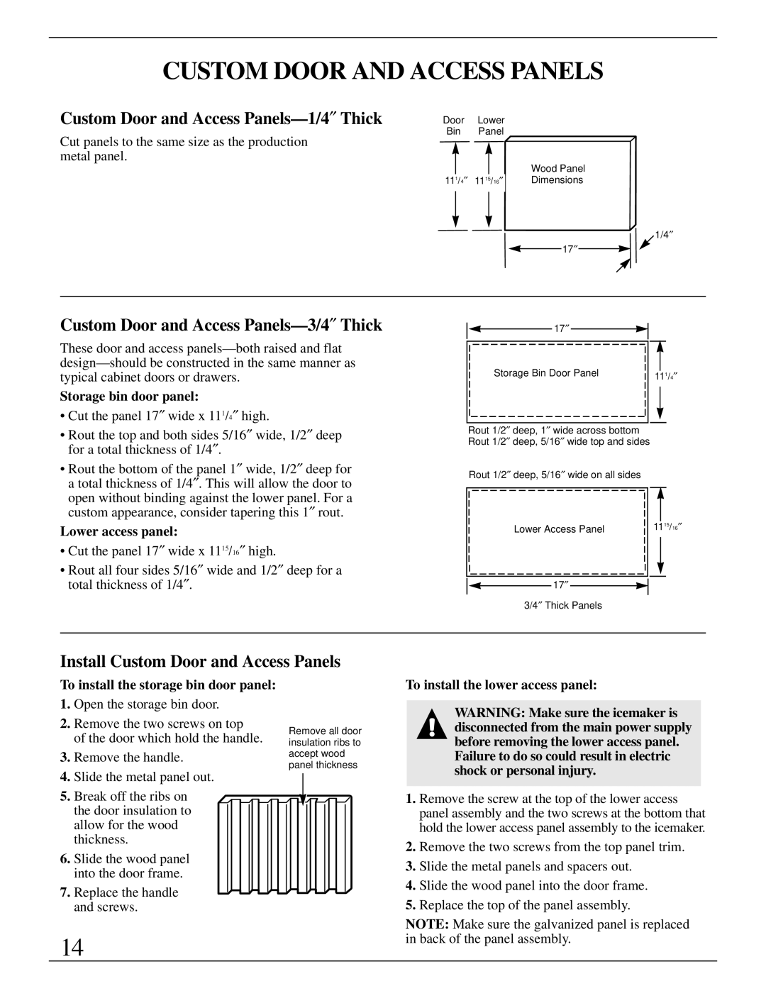 GE Monogram ZDIW50 Custom Door and Access Panels-1/4″Thick, Custom Door and Access Panels-3/4″Thick 