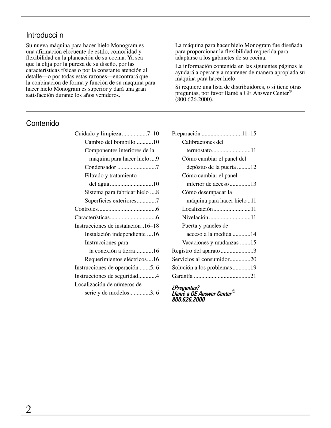 GE Monogram ZDIW50 installation instructions Introducción, Contenido 