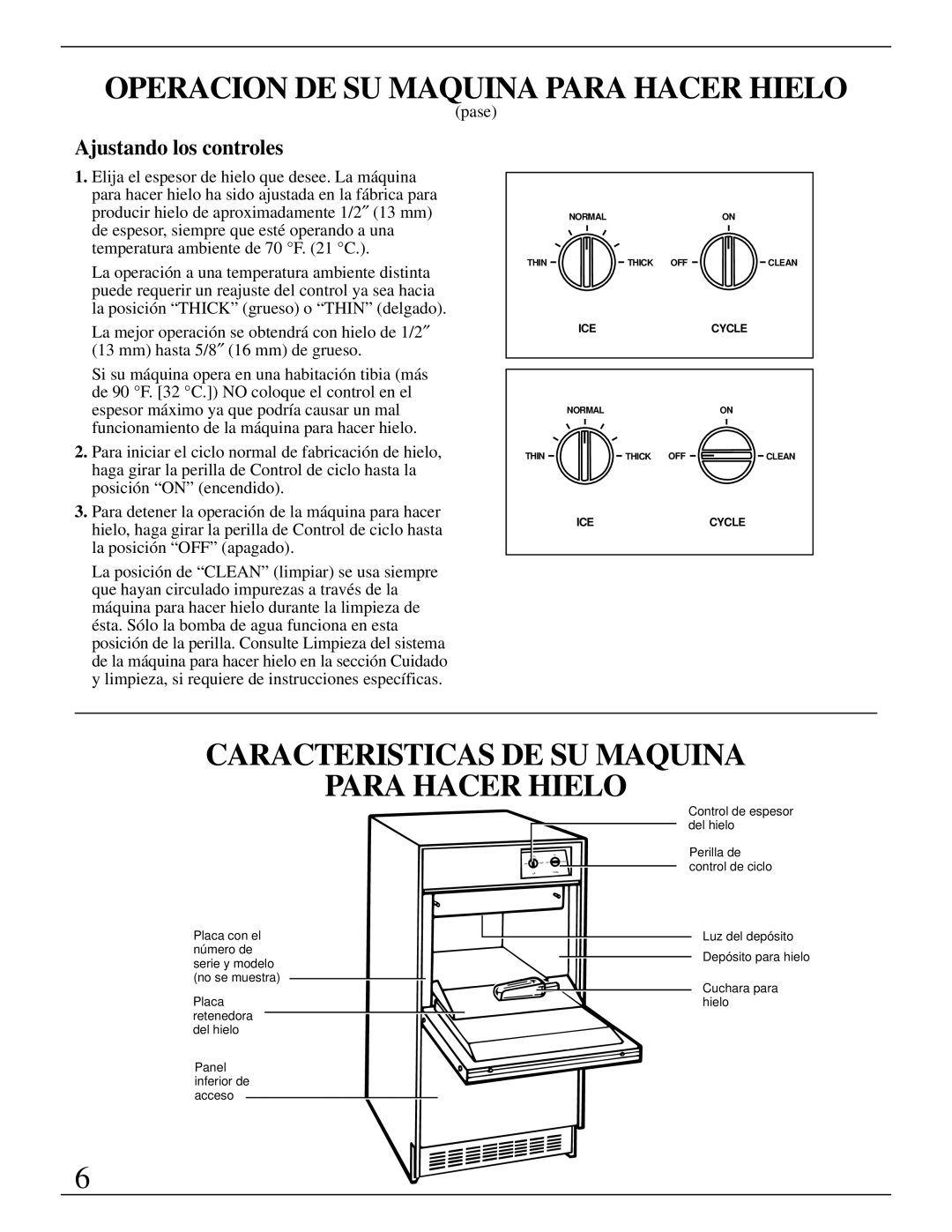 GE Monogram ZDIW50 installation instructions Caracteristicas DE SU Maquina Para Hacer Hielo, Ajustando los controles, Pase 