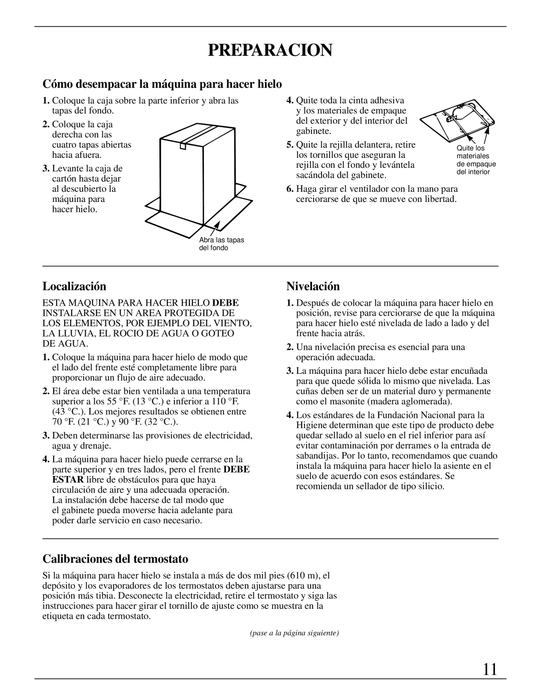 GE Monogram ZDIW50 installation instructions Preparacion, Localización, Nivelación, Calibraciones del termostato 