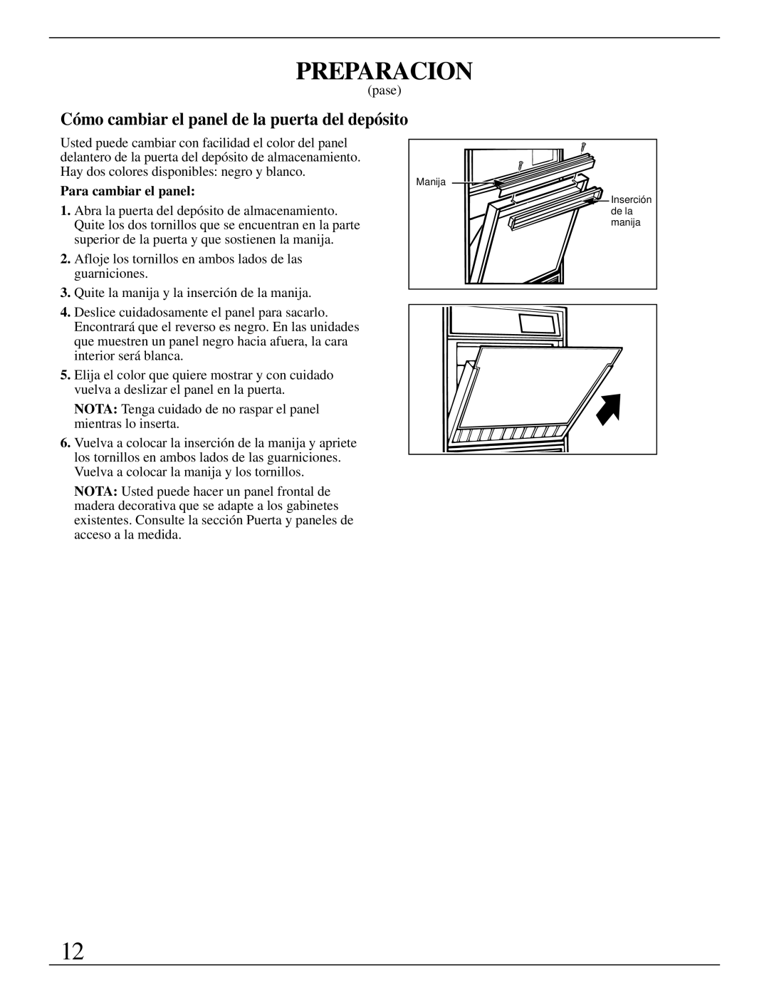 GE Monogram ZDIW50 installation instructions Cómo cambiar el panel de la puerta del depósito, Para cambiar el panel 