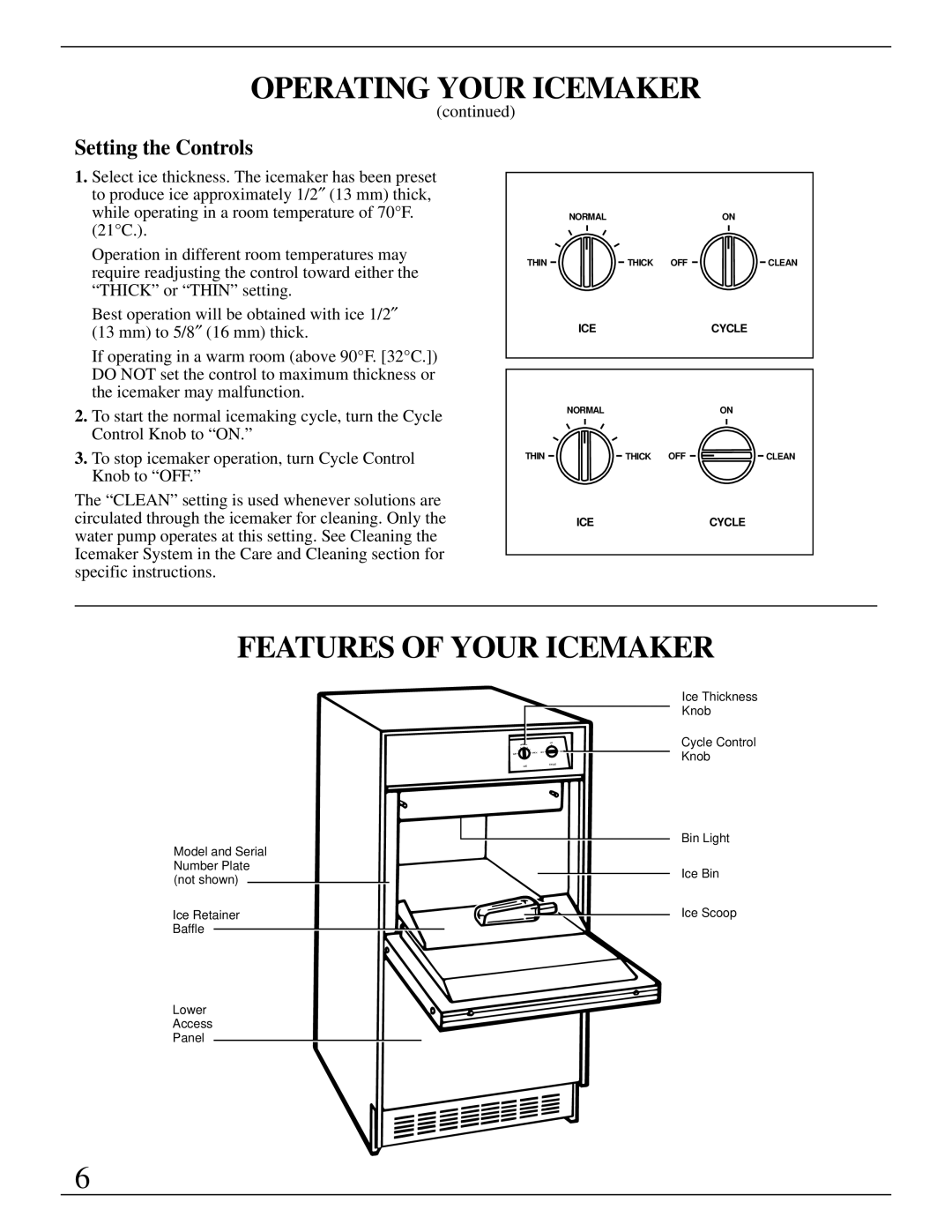 GE Monogram ZDIW50 installation instructions Features of Your Icemaker, Setting the Controls 