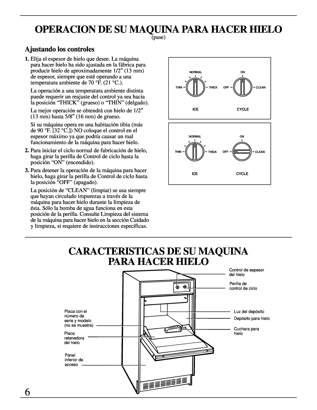 GE Monogram ZDIW50 installation instructions Caracteristicas De Su Maquina Para Hacer Hielo, Ajustando los controles 