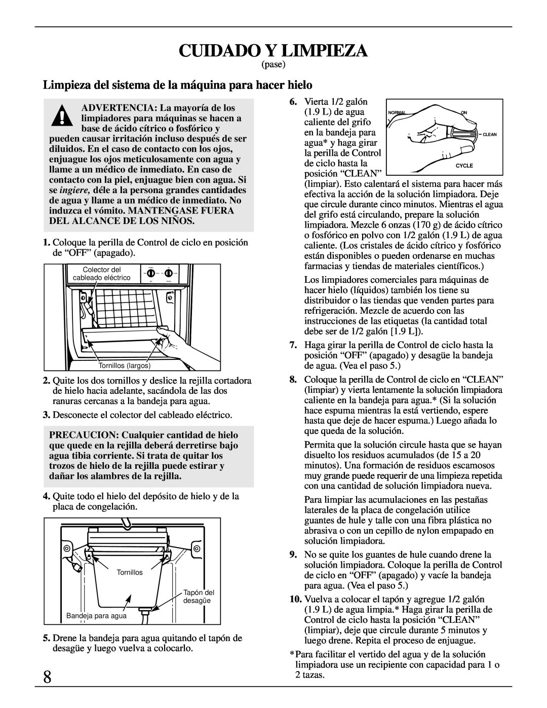 GE Monogram ZDIW50 installation instructions Limpieza del sistema de la máquina para hacer hielo, Cuidado Y Limpieza 