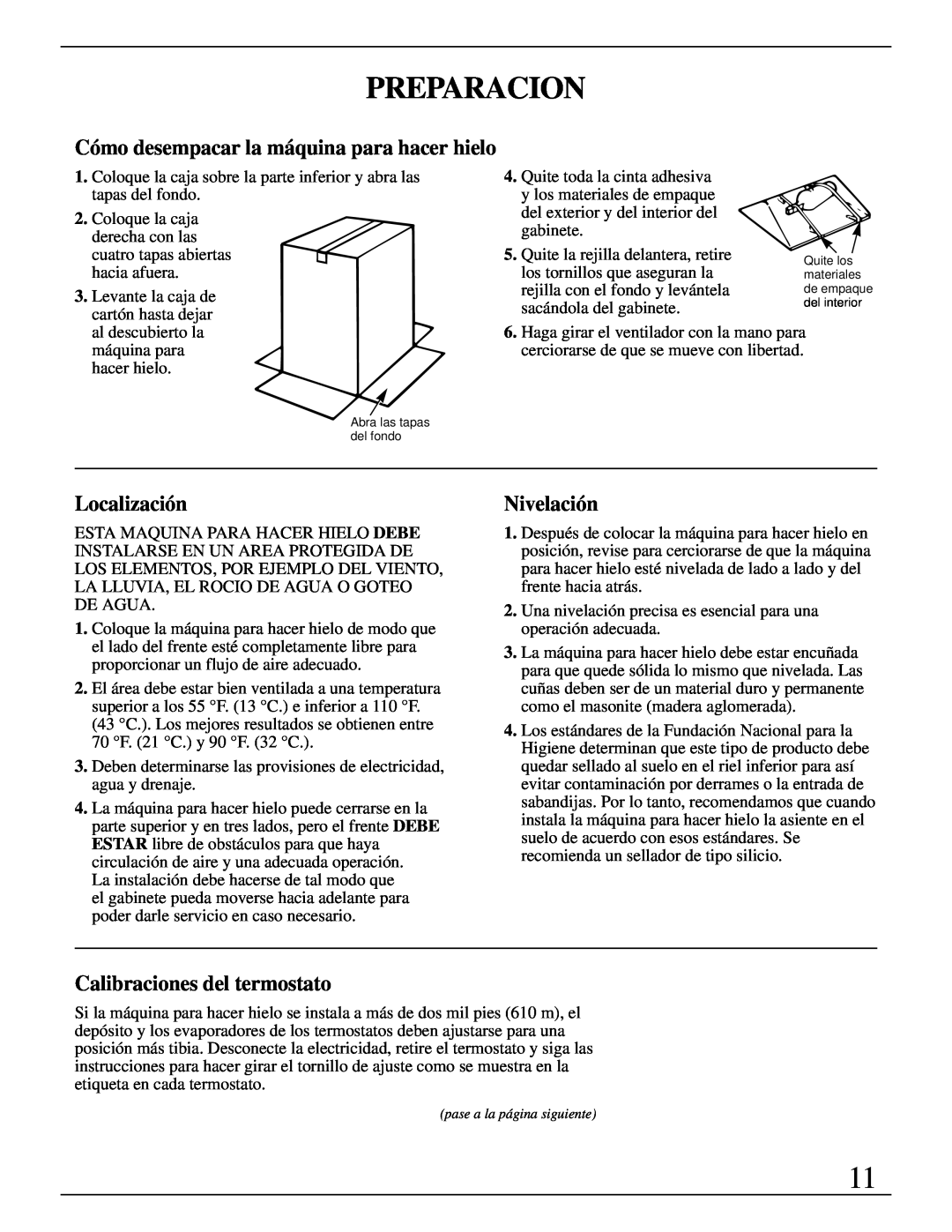 GE Monogram ZDIW50 installation instructions Preparacion, Localización, Nivelación, Calibraciones del termostato 