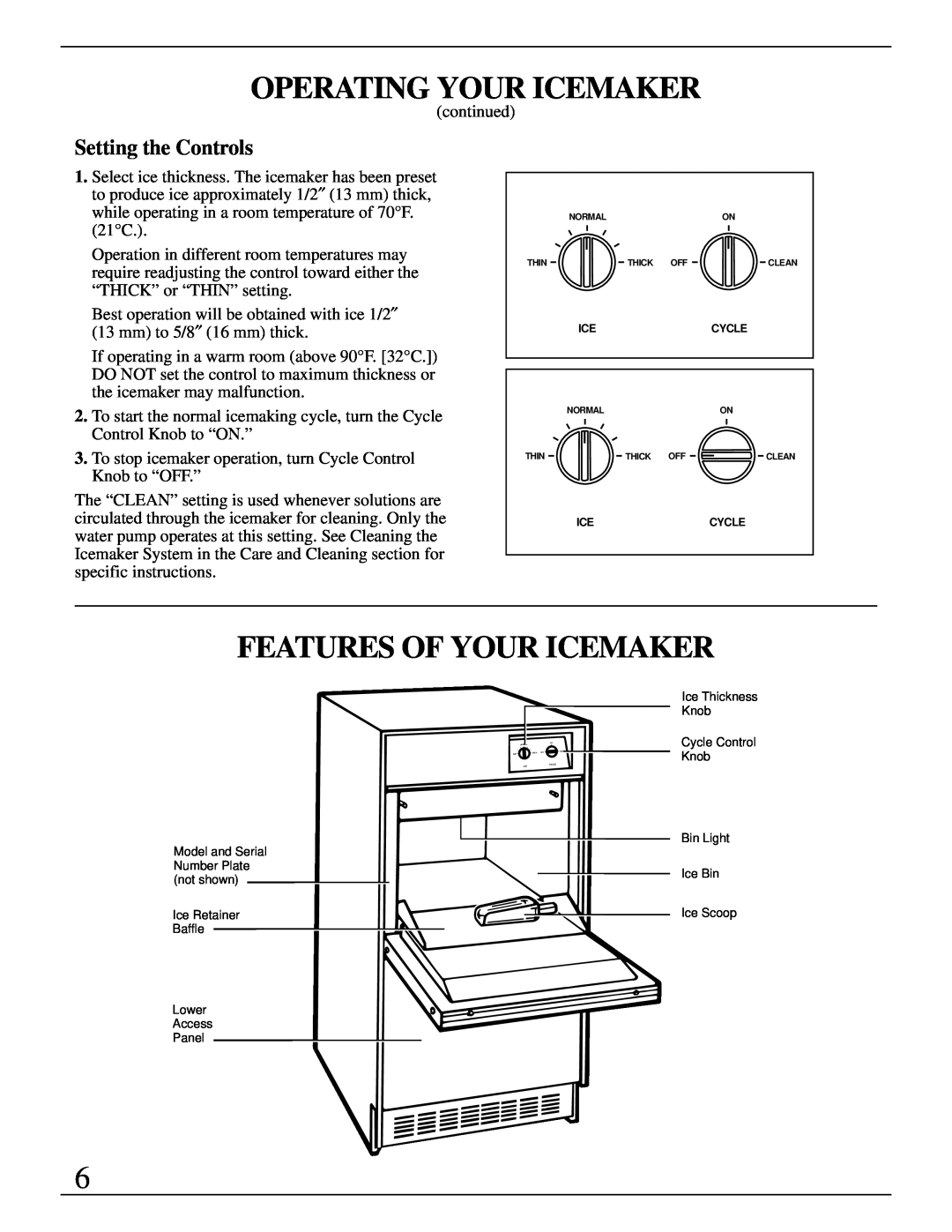 GE Monogram ZDIW50 installation instructions Features Of Your Icemaker, Setting the Controls, Operating Your Icemaker 