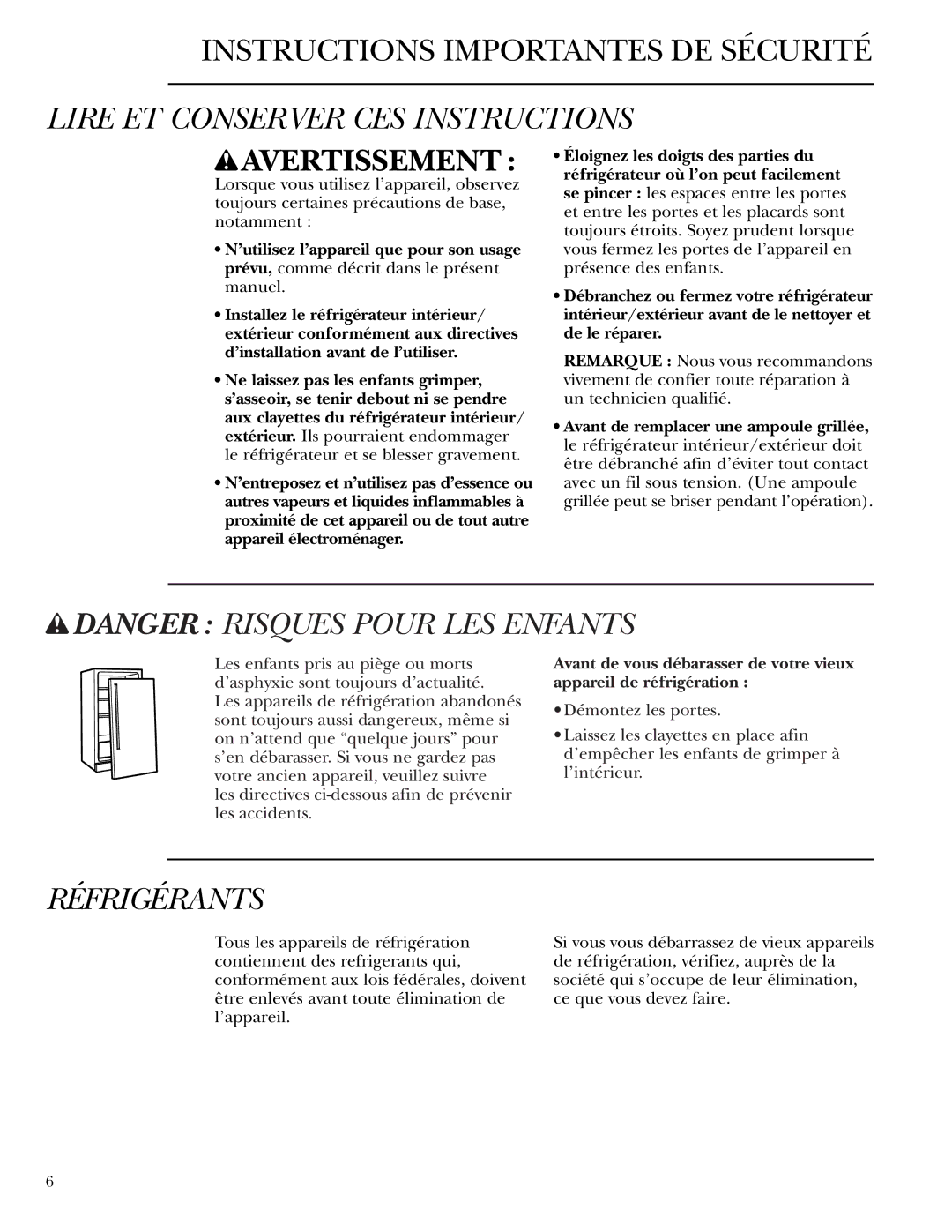 GE Monogram ZDOD240 owner manual Lire ET Conserver CES Instructions, Réfrigérants 