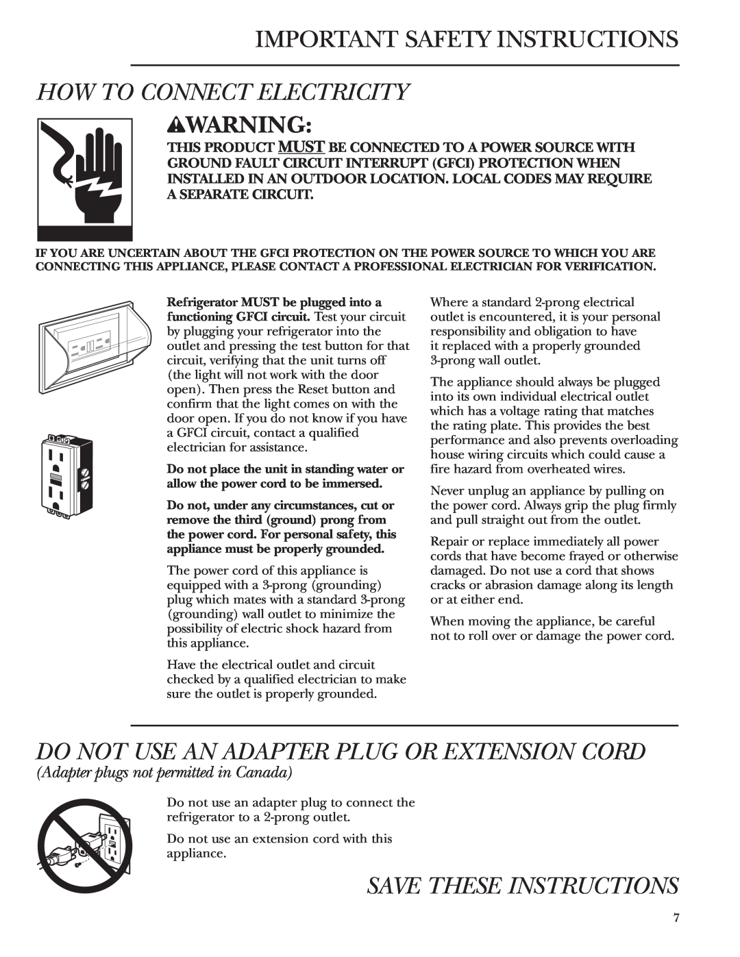GE Monogram ZDOD240 owner manual How To Connect Electricity, wWARNING, Do Not Use An Adapter Plug Or Extension Cord 