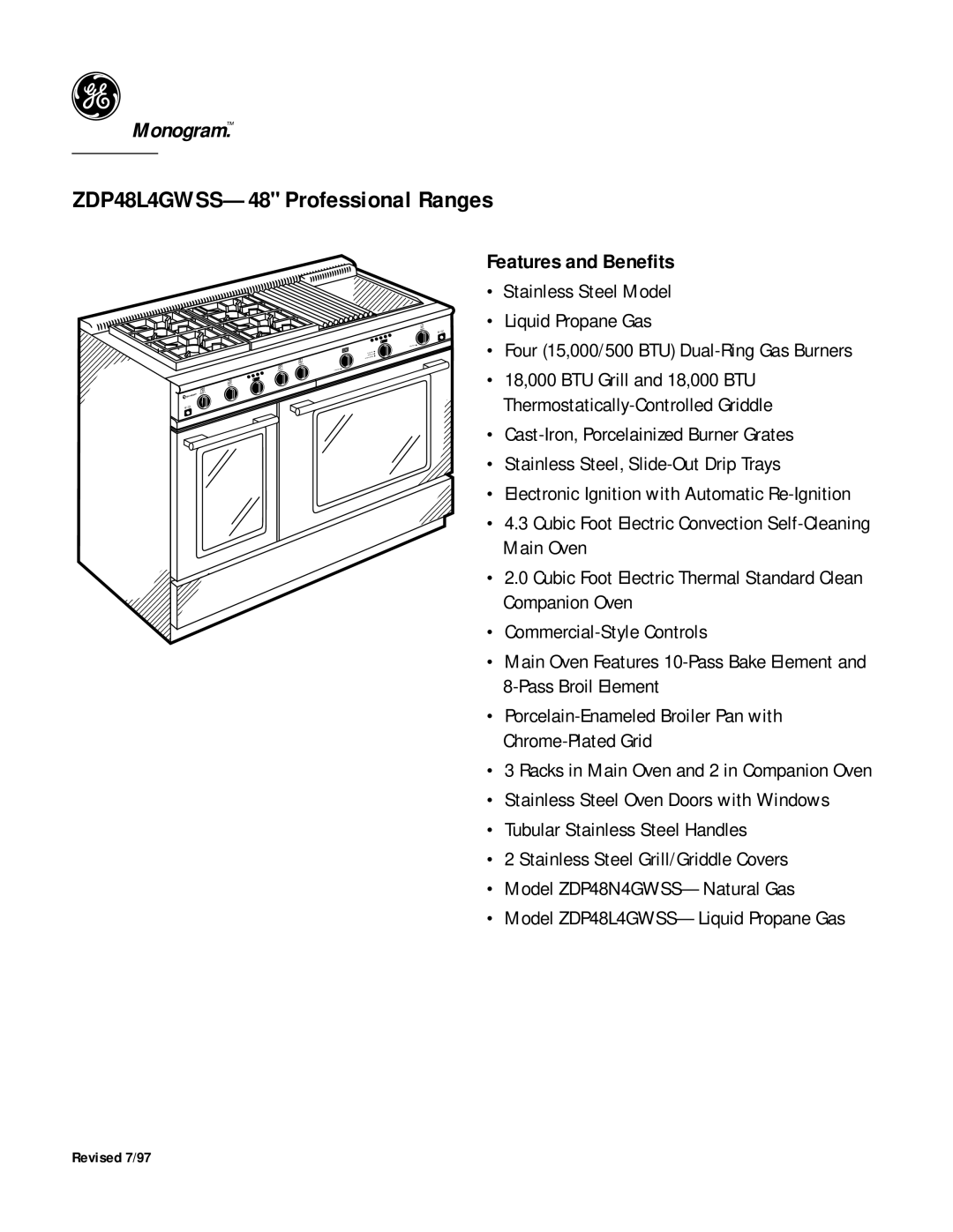 GE Monogram ZDP48L4GWSS dimensions Features and Benefits 