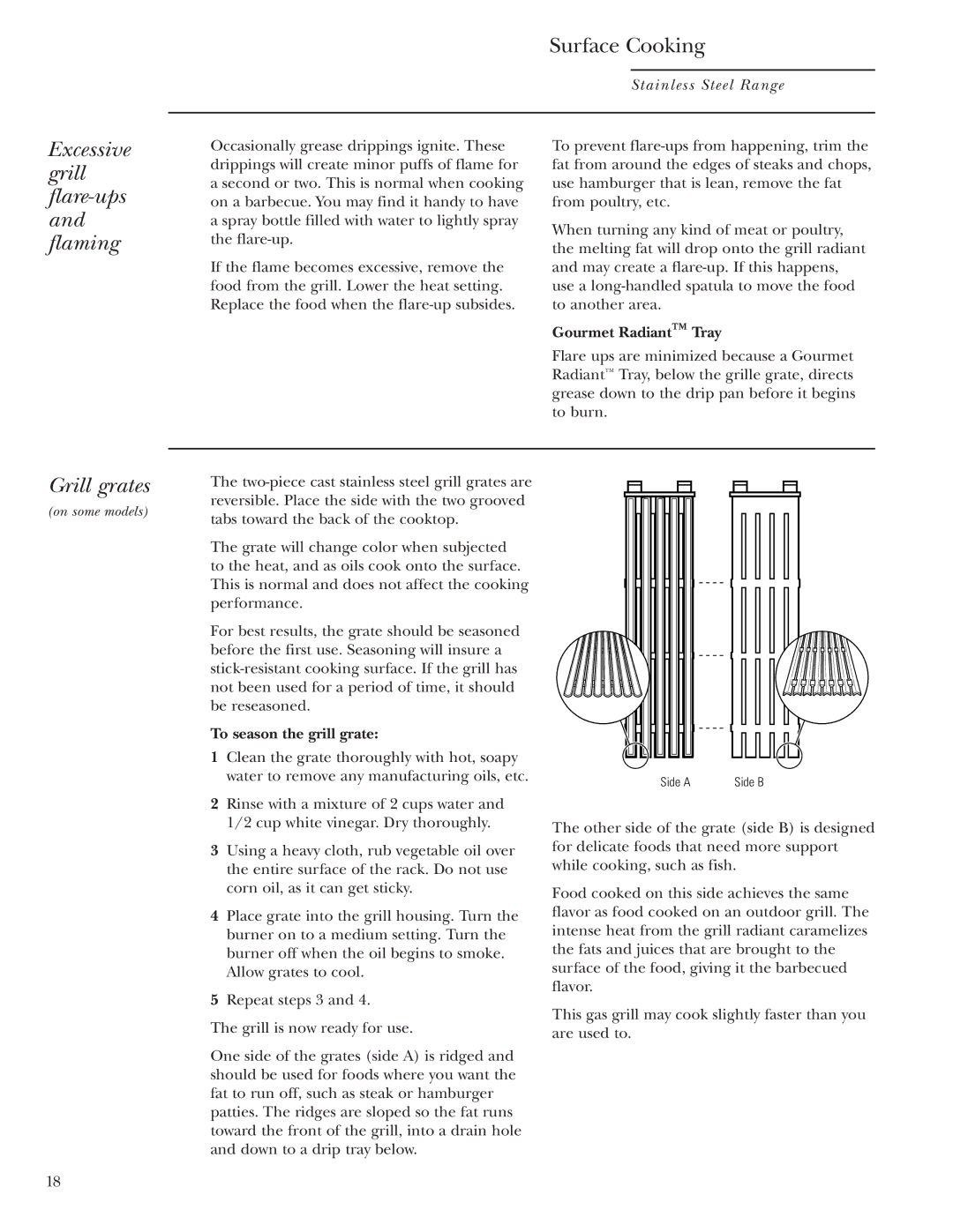 GE Monogram ZDP36L6 Excessive grill flare-ups and flaming, Grill grates, Gourmet Radiant Tray, To season the grill grate 