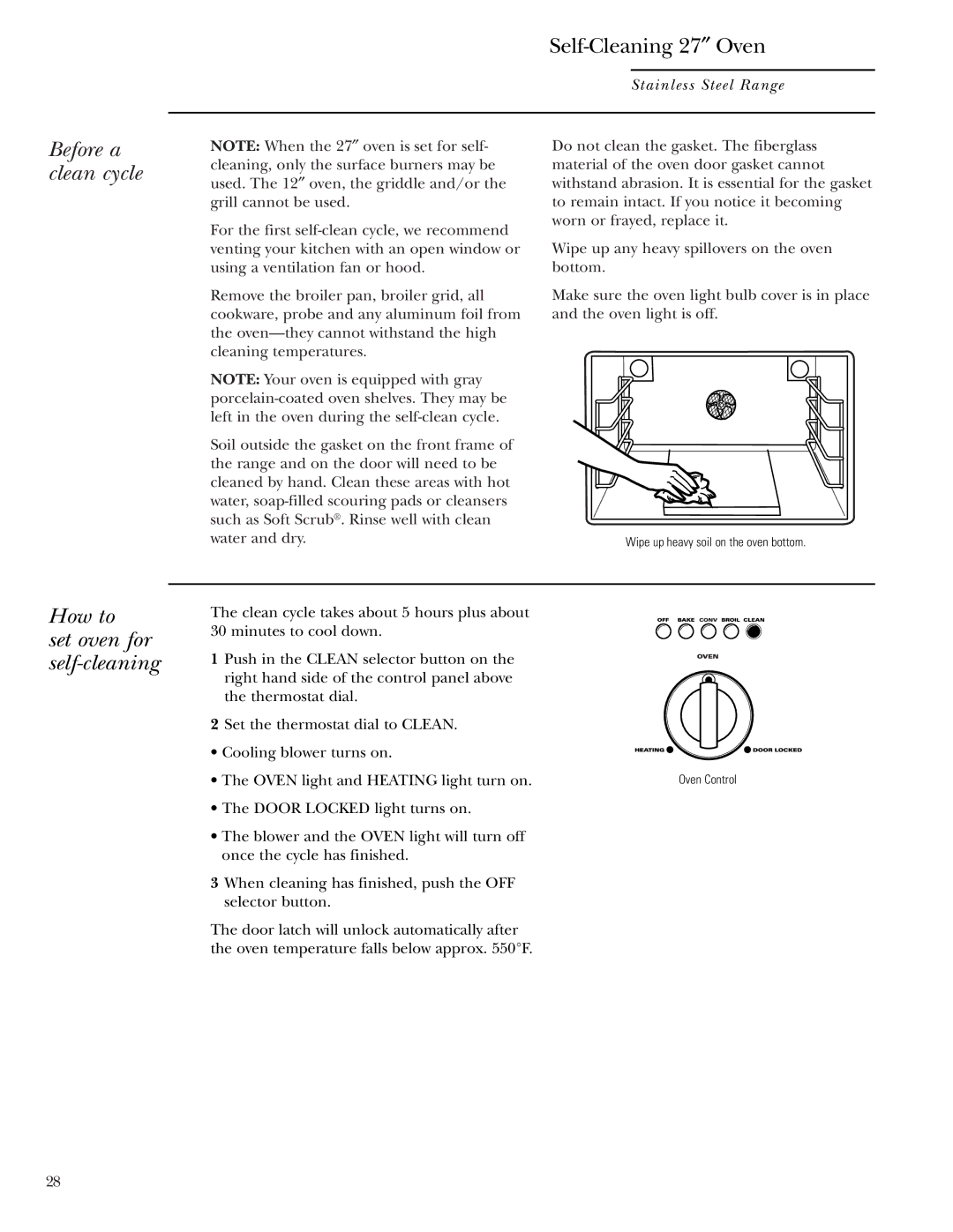 GE Monogram ZDP48L6R, ZDP48N4G, ZDP48L6D, ZDP36L4D, ZDP36L6, ZDP36N6 Before a clean cycle, How to Set oven for self-cleaning 