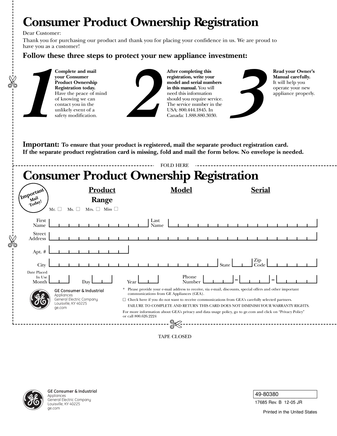 GE Monogram ZDP48L6D, ZDP48L6R, ZDP48N4G, ZDP36L4D, ZDP36L6, ZDP36N6, ZDP30L4, ZDP36N4D Consumer Product Ownership Registration 