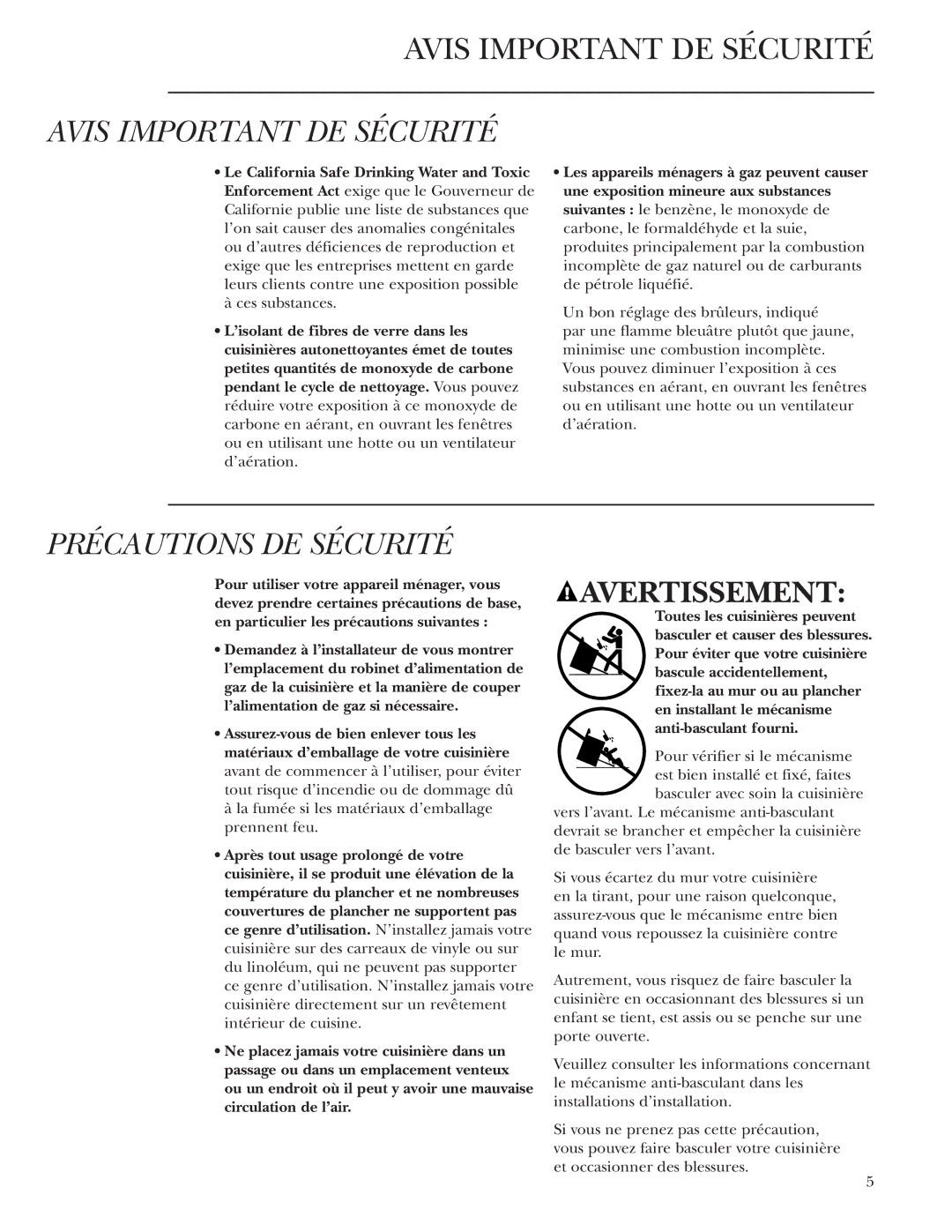 GE Monogram ZDP36N6, ZDP48L6R, ZDP48N4G, ZDP48L6D, ZDP36L4D, ZDP36L6 Avis Important DE Sécurité, Précautions DE Sécurité 