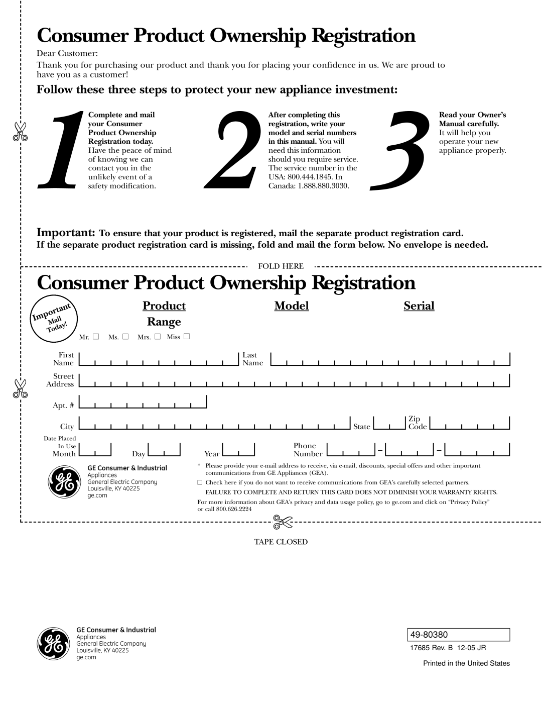 GE Monogram ZDP48L6D, ZDP48L6R, ZDP48N4G, ZDP36L4D, ZDP36L6 Consumer Product Ownership Registration, Model, Range, Serial 