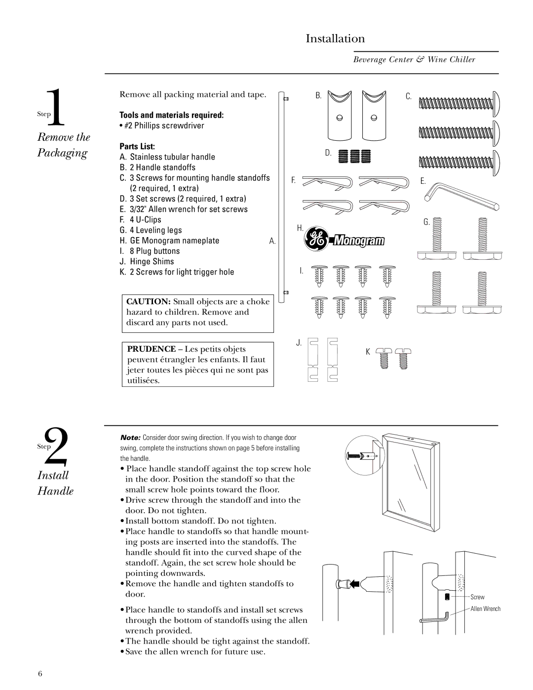 GE Monogram ZDB24 BB, ZDW24 WW, ZDB24 WW, ZDW24 BB Installation, Install Handle, Remove the Packaging 