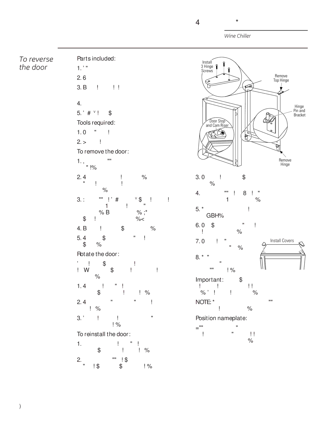 GE Monogram ZDWC240 owner manual Reversing the Door Swing 