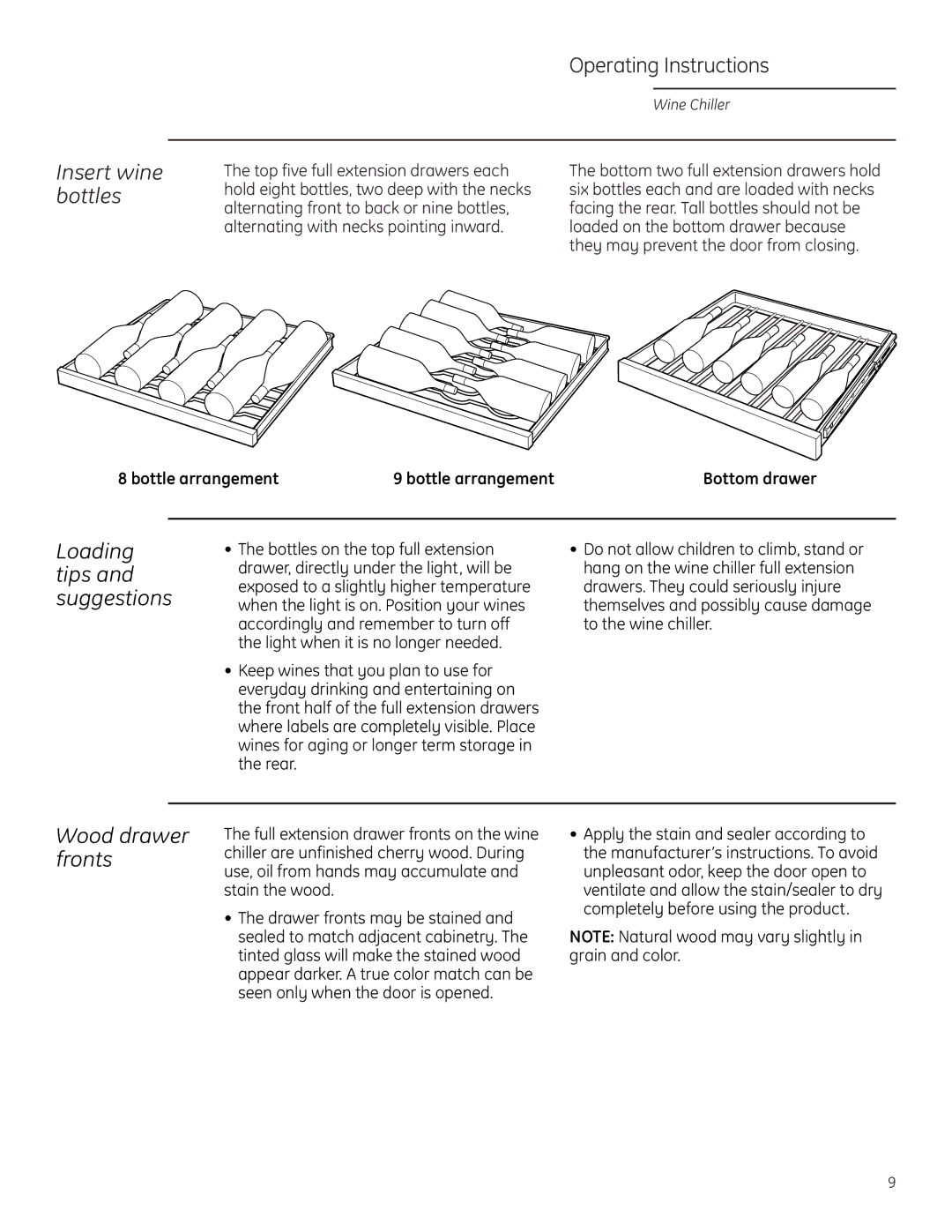 GE Monogram ZDWC240 owner manual Loading, Tips, Suggestions, Wood drawer, Fronts 