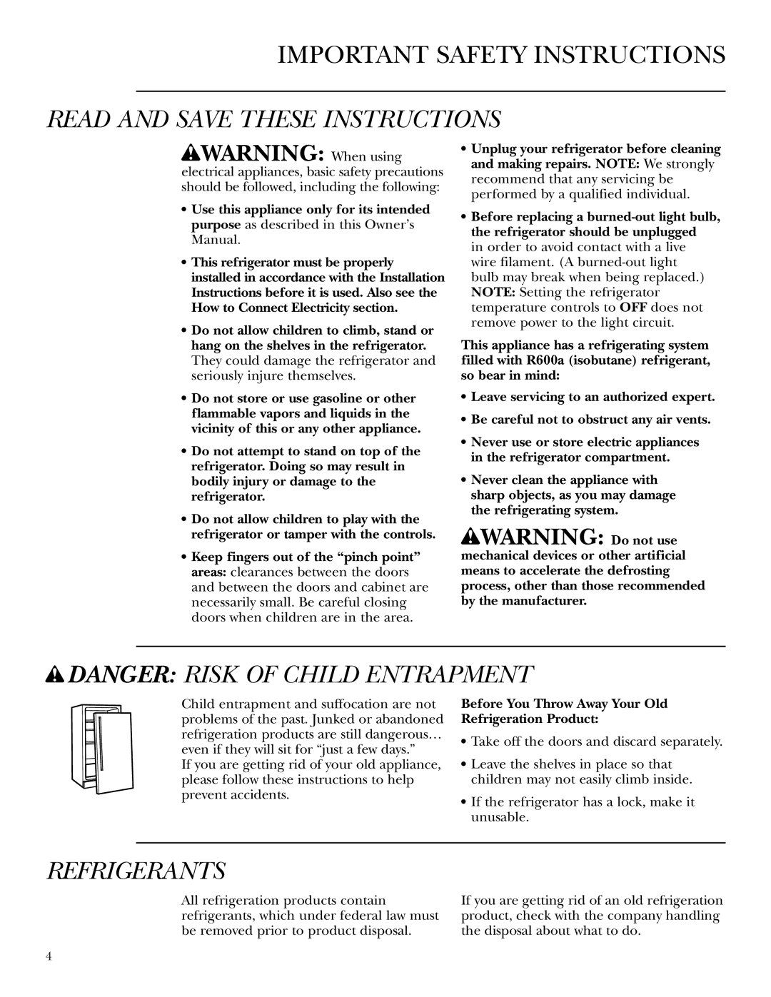 GE Monogram ZDWG240 owner manual Read and Save These Instructions, Before You Throw Away Your Old Refrigeration Product 