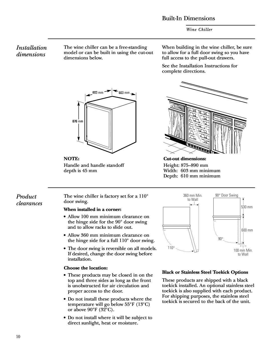 GE Monogram ZDWG240 owner manual Installation dimensions, Built-In Dimensions, Product clearances, Cut-out dimensions 