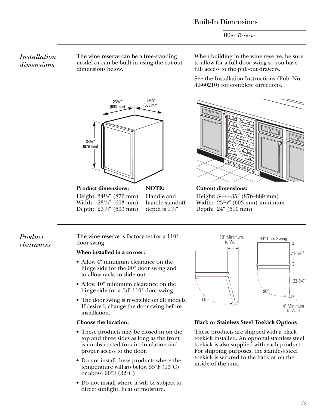 GE Monogram ZDWT240 owner manual Installation dimensions, Product clearances 